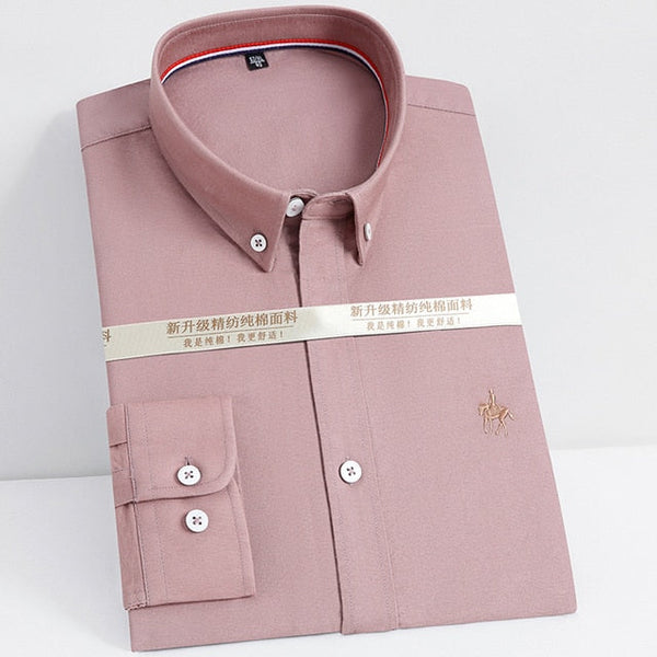 Men's Casual Cotton Woven Pocketless Embroidery Long Sleeve Shirts  -  GeraldBlack.com