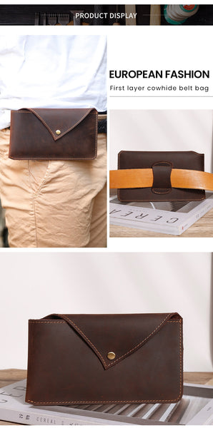 Men's Casual Crazy Horse Leather Pillow Shape Phone Pouch Waist Bag  -  GeraldBlack.com