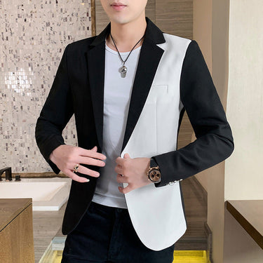 Men's Casual Fashion Dual-Color Patchwork Color Matching Trendy Blazer  -  GeraldBlack.com