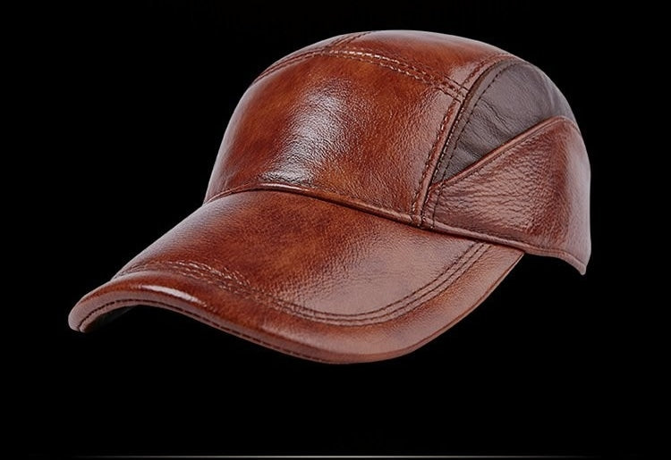 Men's Casual Fashion Outdoor Genuine Leather Adjustable Baseball Caps - SolaceConnect.com