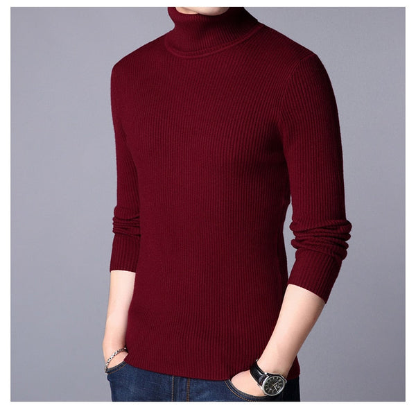 Men's Casual Fashion Solid Color Warm Knit Turtle Neck Sweater  -  GeraldBlack.com