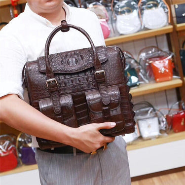 Men's Casual Genuine Crocodile Leather Flap Pockets Top Handle Handbag  -  GeraldBlack.com