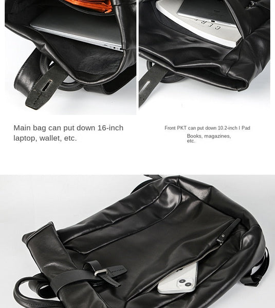 Men's Casual Genuine Leather Cowhide Large Capacity Laptop Backpack  -  GeraldBlack.com