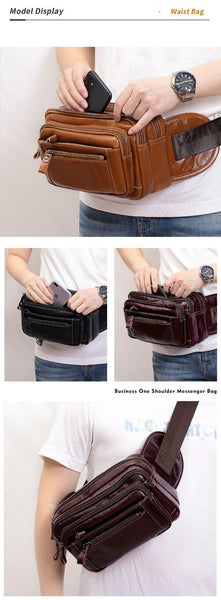Men's Casual Genuine Leather Multifunction Cell Phone Waist Chest Bag  -  GeraldBlack.com