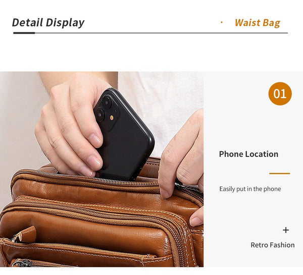 Men's Casual Genuine Leather Multifunction Cell Phone Waist Chest Bag  -  GeraldBlack.com