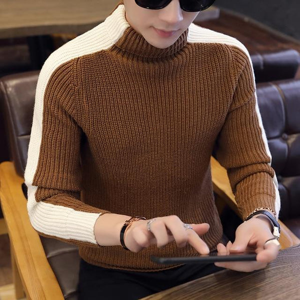Men's Casual Knitted Full Striped Turtleneck Sweater for Winter  -  GeraldBlack.com