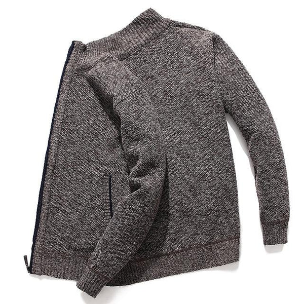 Men's Casual Knitted Zipper Stand Collar Solid Cardigan Sweater - SolaceConnect.com