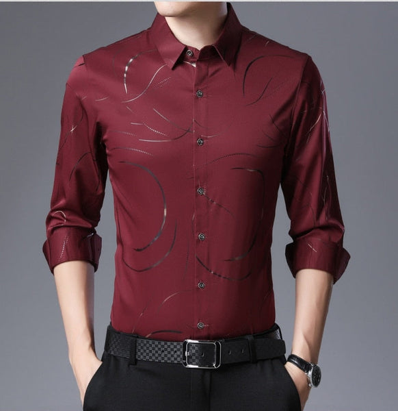 Men's Casual Luxury Gilding Long Sleeve Slim Fit Shirt Streetwear Social Dress Autumn Fashions Jersey  -  GeraldBlack.com