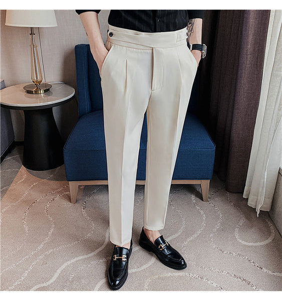 Men's Casual Party Solid Color British Style High Waist Slim Fit Pants  -  GeraldBlack.com