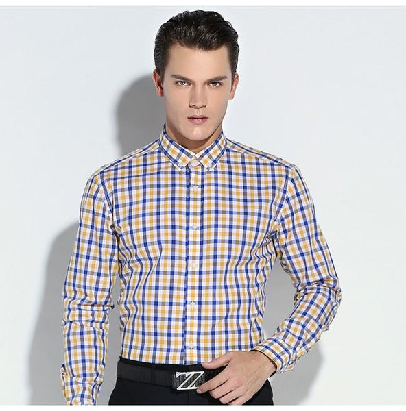 Men's Casual Plaid Checkered Cotton Full Sleeve Pocket-less Shirts - SolaceConnect.com