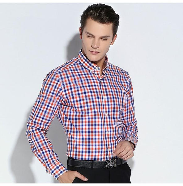 Men's Casual Plaid Checkered Cotton Full Sleeve Pocket-less Shirts  -  GeraldBlack.com