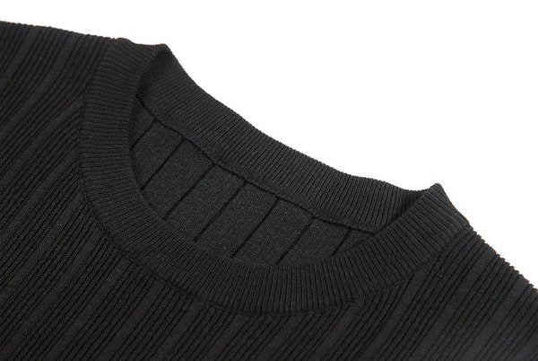 Men's Casual Slim Fit Elasticity Knitted Round Neck Short Sleeve T-Shirt  -  GeraldBlack.com