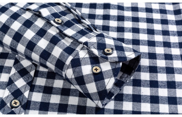Men's Casual Standard-fit Flannel Single Patch Pocket Long Sleeve Shirt  -  GeraldBlack.com