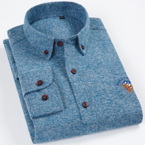 Men's Casual Standard-fit Square Collar Oxford Long Sleeve Shirt  -  GeraldBlack.com