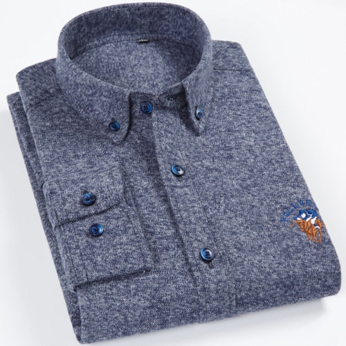Men's Casual Standard-fit Square Collar Oxford Long Sleeve Shirt  -  GeraldBlack.com
