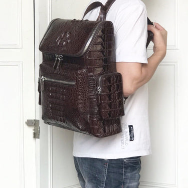 Men's Casual Style Authentic Genuine Crocodile Skin Zip Laptop Backpack  -  GeraldBlack.com