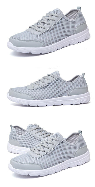 Men's Casual Summer Breathable Lace Up Gray Black Flat Mesh Shoes  -  GeraldBlack.com