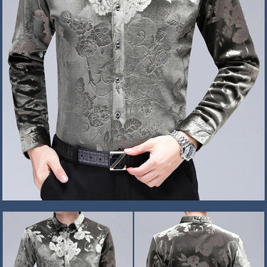 Men's Casual Winter Warm Thick Luxury Slim Fit Flower Men Shirt Streetwear Social Dress Shirts Jersey  -  GeraldBlack.com