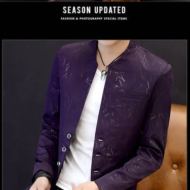2019 Men's Casual Youth Handsome Trend Slim Print Collar Suit - SolaceConnect.com