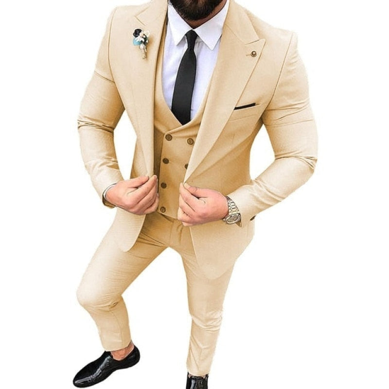 Men's Champagne Lapel Tuxedo Wedding Business Blazer Vest Pants  -  GeraldBlack.com
