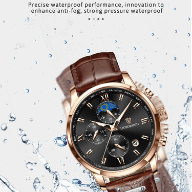 Men's Chronograph Casual Leather Quartz Waterproof Sportwatch  -  GeraldBlack.com