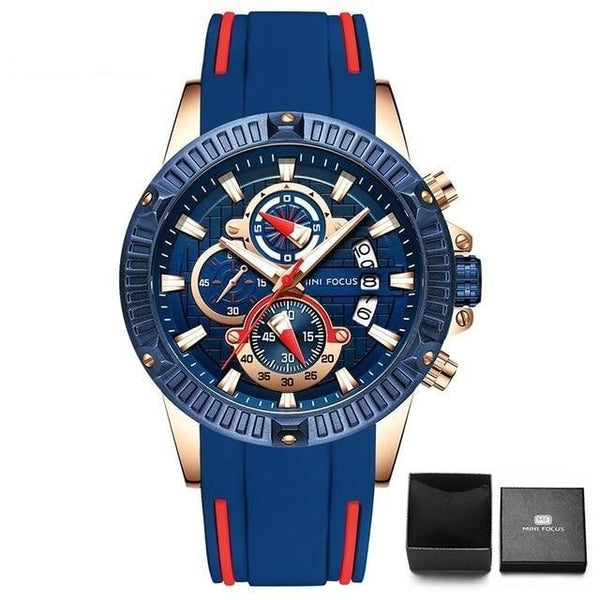 Men's Chronograph Fashion Silicone Quartz Sports Calendar Wristwatches - SolaceConnect.com