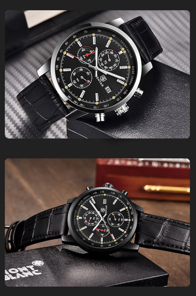 Men's Chronograph FashionGenuine Leather Luxury Sports Quartz Watches - SolaceConnect.com