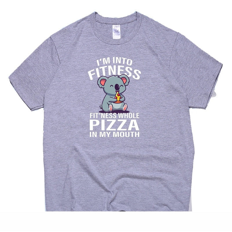 Men's Classic 100% Cotton Into Fitness Whole Pizza In My Mouth T-Shirt  -  GeraldBlack.com