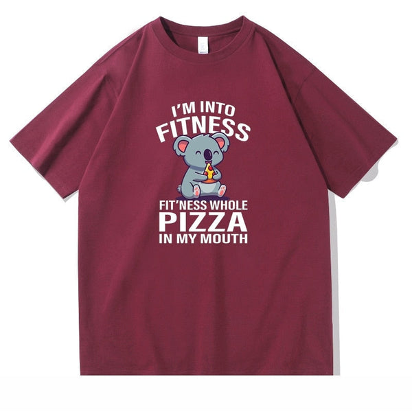 Men's Classic 100% Cotton Into Fitness Whole Pizza In My Mouth T-Shirt  -  GeraldBlack.com