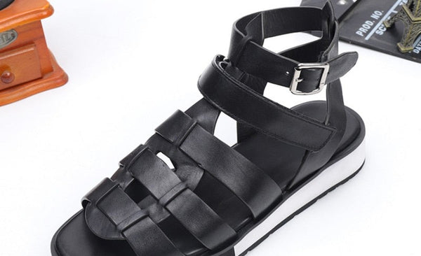 Men's Classic 100% Real Leather Breathable Open Toe Platform Beach Sandals - SolaceConnect.com
