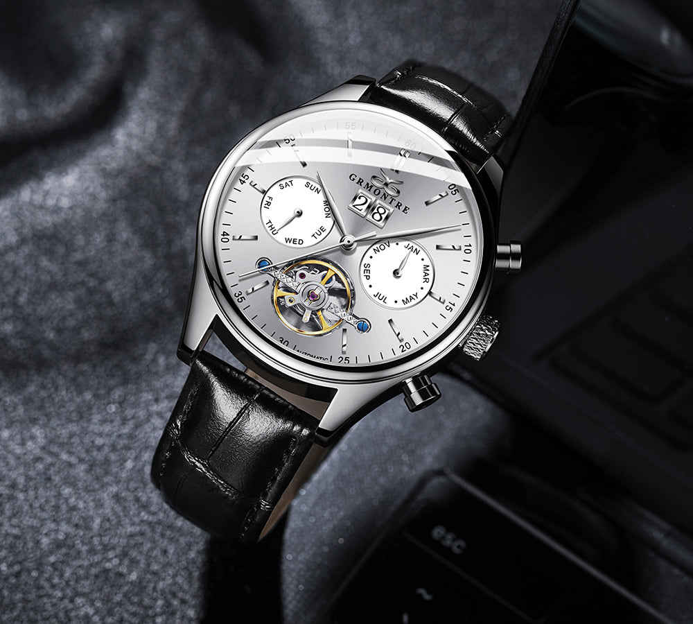 Men's Classic Automatic Mechanical Skeleton Tourbillon Rose Gold Watch ...