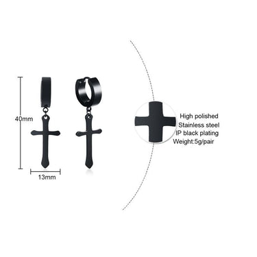 Men's Classic Black Gold Silver Stainless Steel Cross Dangle Earrings - SolaceConnect.com