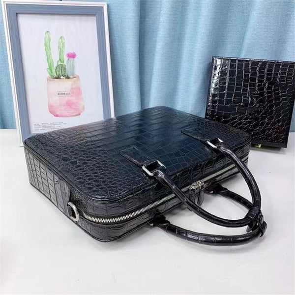 Men's Classic Business Authentic Crocodile Belly Skin Briefcase Handbags  -  GeraldBlack.com