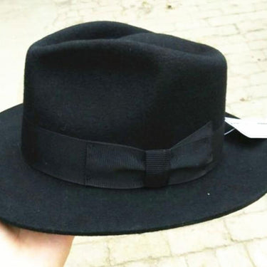 Men's Classic Fashion Black Formal Fedora Gentleman Hat in Wool - SolaceConnect.com