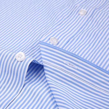 Men's Classic French Cuffs Striped Dress Single Patch Pocket Standard-fit Long Sleeve Wedding Shirts  -  GeraldBlack.com
