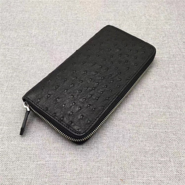Men's Classic Genuine Leather Authentic Ostrich Skin Long Zip Wallet  -  GeraldBlack.com