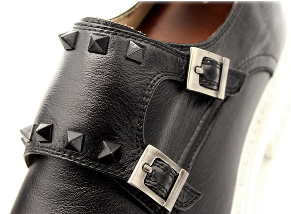 Men's Classic Muffin Bottom Handmade Rivet Hasp Thick Platform Shoes  -  GeraldBlack.com