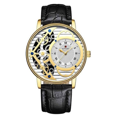 Men's Classic Rose Gold Skeleton Creative Quartz Leather Watches - SolaceConnect.com