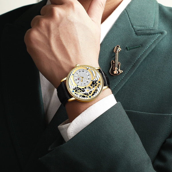 Men's Classic Rose Gold Skeleton Creative Quartz Leather Watches - SolaceConnect.com