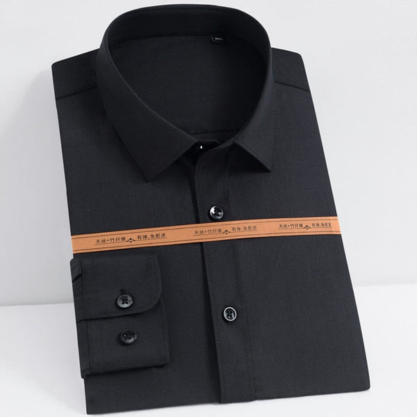 Men's Classic Standard-fit Bamboo-fiber Pocket-less Long Sleeve Shirt  -  GeraldBlack.com