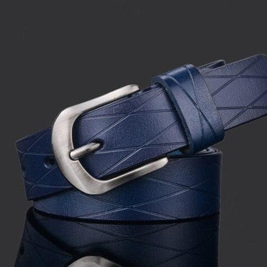 Men's Classic Vintage Style Grid Pattern Luxury Genuine Leather Strap Belt - SolaceConnect.com
