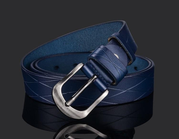 Men's Classic Vintage Style Grid Pattern Luxury Genuine Leather Strap Belt  -  GeraldBlack.com