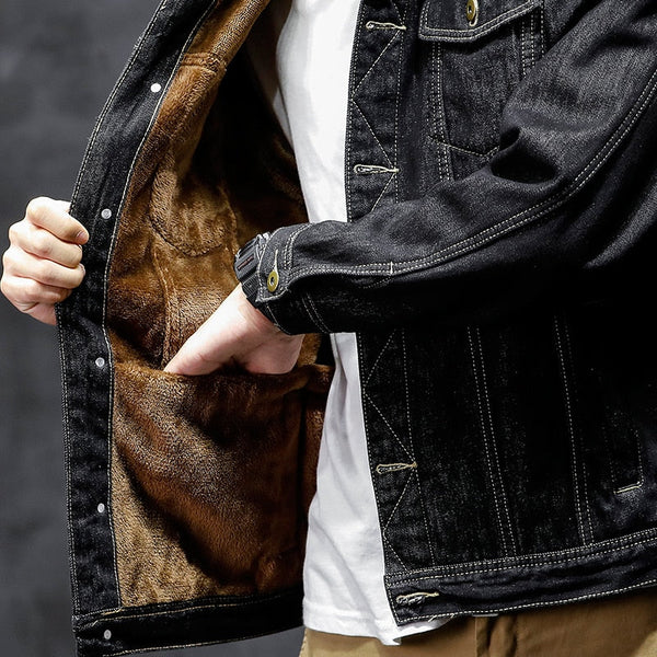 Men's Classic Winter Warm Fleece Thicken Slim Fit Denim Jacket  -  GeraldBlack.com