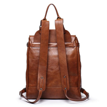 Highend Brown Coffee Vegatable Tenned Full Grain Genuine Leather 14'' 15.6'' Laptop Men's Backpack - SolaceConnect.com