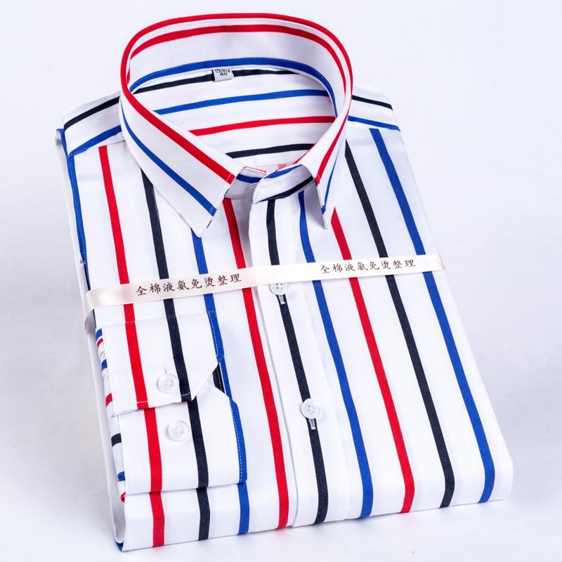 Men's Color Block Striped Wrinkle-Resistant Long Sleeve Hidden Button Shirt  -  GeraldBlack.com