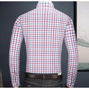 Men's Contrast Plaid Pocket Less Long Sleeve Standard Fit Cotton Shirts - SolaceConnect.com