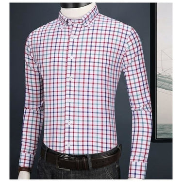 Men's Contrast Plaid Pocket Less Long Sleeve Standard Fit Cotton Shirts  -  GeraldBlack.com
