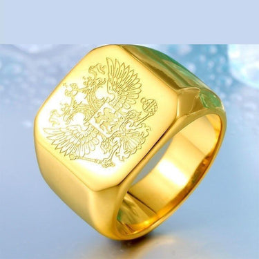 Men's Cool Stainless Steel Eagle Ring with Russian Coat of Arms Design - SolaceConnect.com