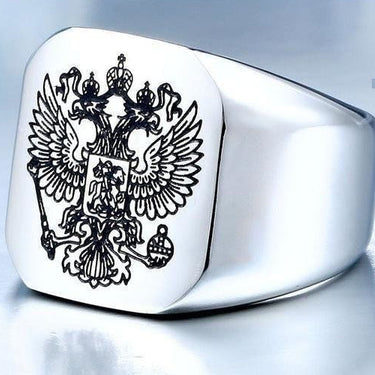 Men's Cool Stainless Steel Eagle Ring with Russian Coat of Arms Design  -  GeraldBlack.com