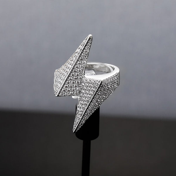 Men's Copper Iced Out CZ Lightning Geometric Pattern Party Ring  -  GeraldBlack.com